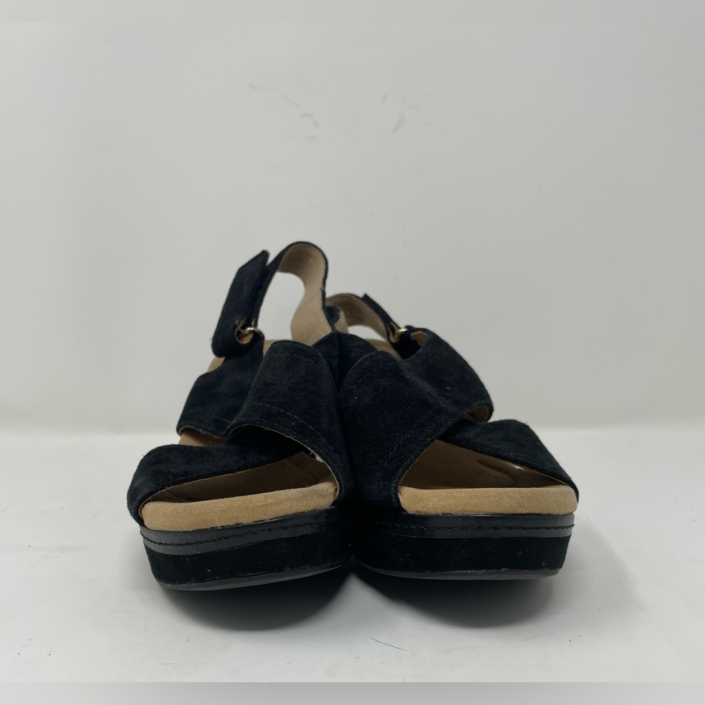 Clarks Women Suede Black Wedge Sandal Size 8.5 - Picture 2 of 8